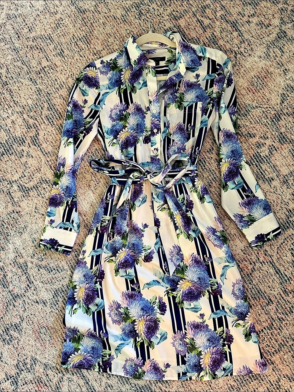 J.Crew A-line shirtdress in vintage floral stripe Floral Long Sleeve Midi Dress
